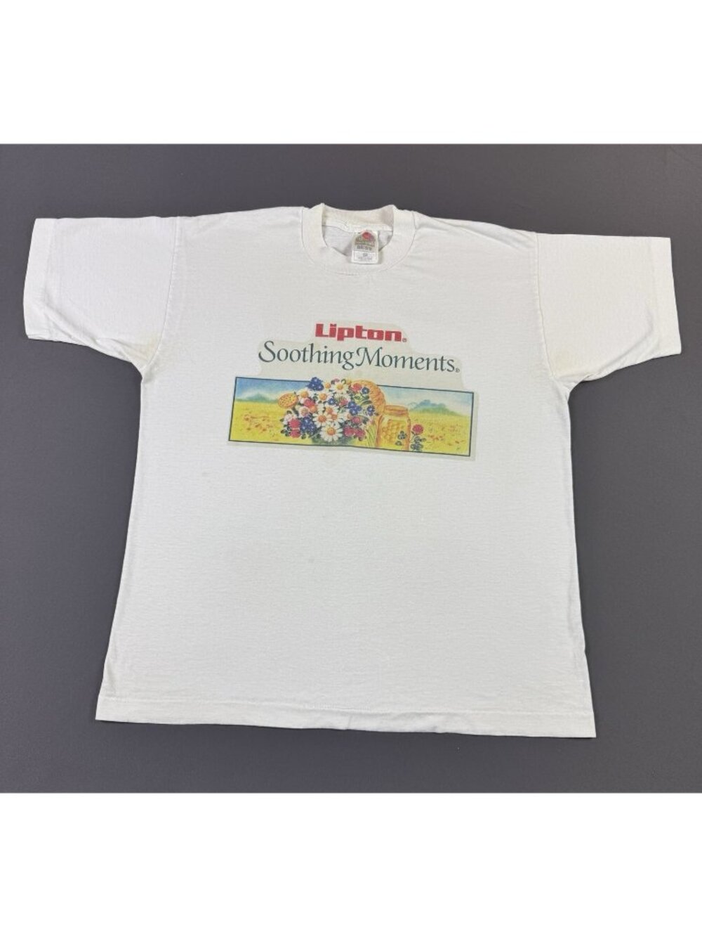 Rare Vintage 90s Lipton Tea Soothing Moments Drink Snack Promo White Shirt Art